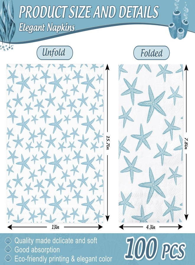 JarThenaAMCS مناديل جارثينا إيه إم سي إس، 100 قطعة، زرقاء اللون، بتصميم نجم البحر، للاستخدام مرة واحدة، مصنوعة من ورق مقوى بنقشة بحرية، مثالية لتزيين طاولات الحفلات. - Image 2